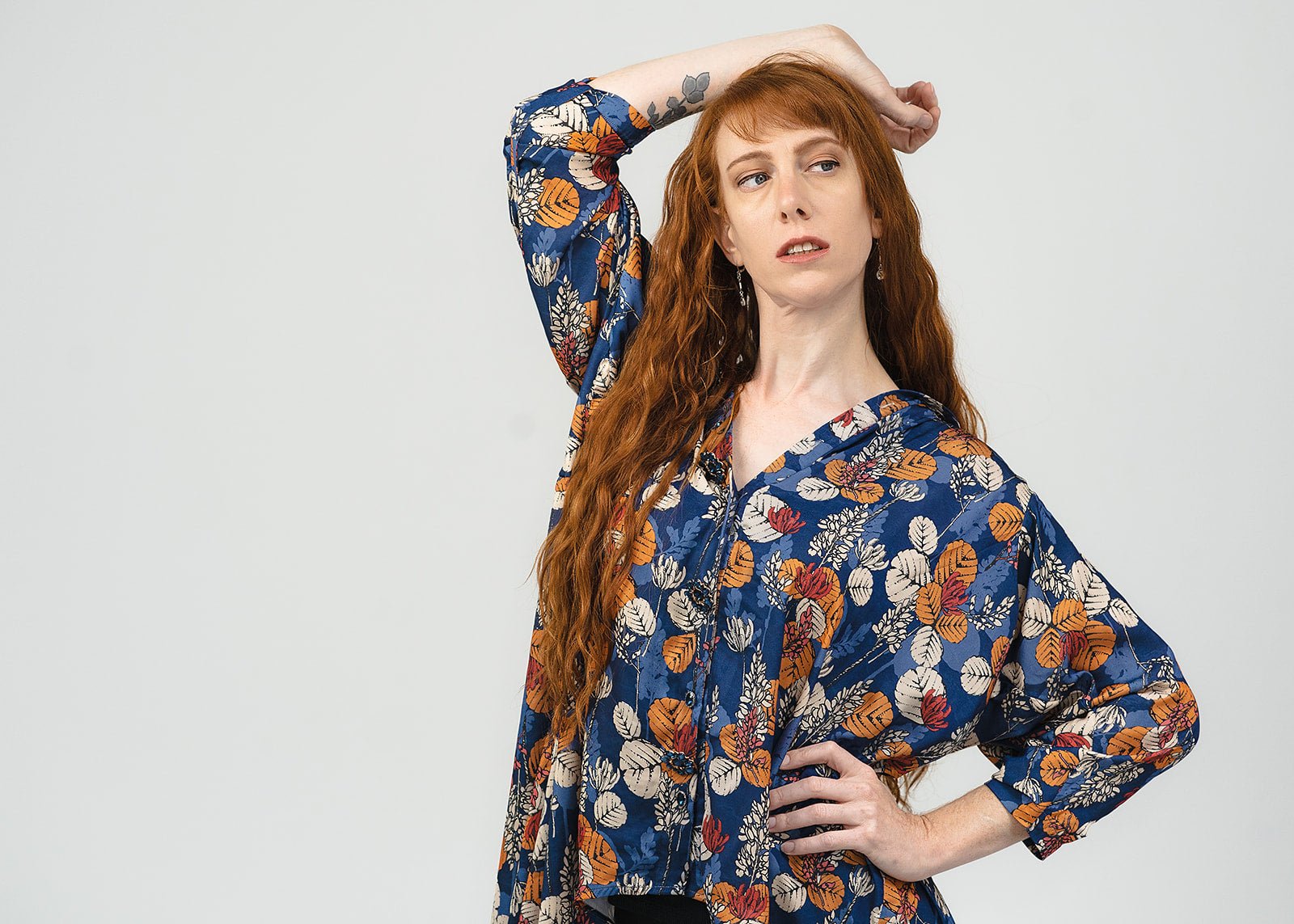 Blue Floral Button up Kimono - Evaz Ethical Clothing