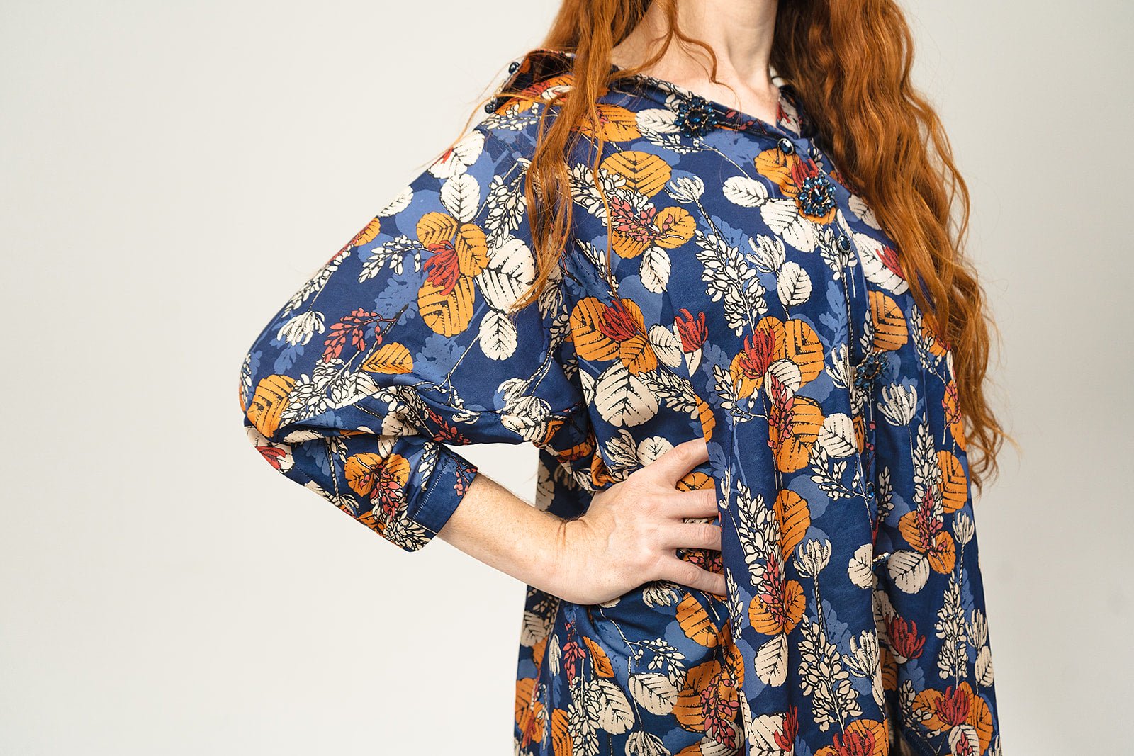 Blue Floral Button up Kimono - Evaz Ethical Clothing