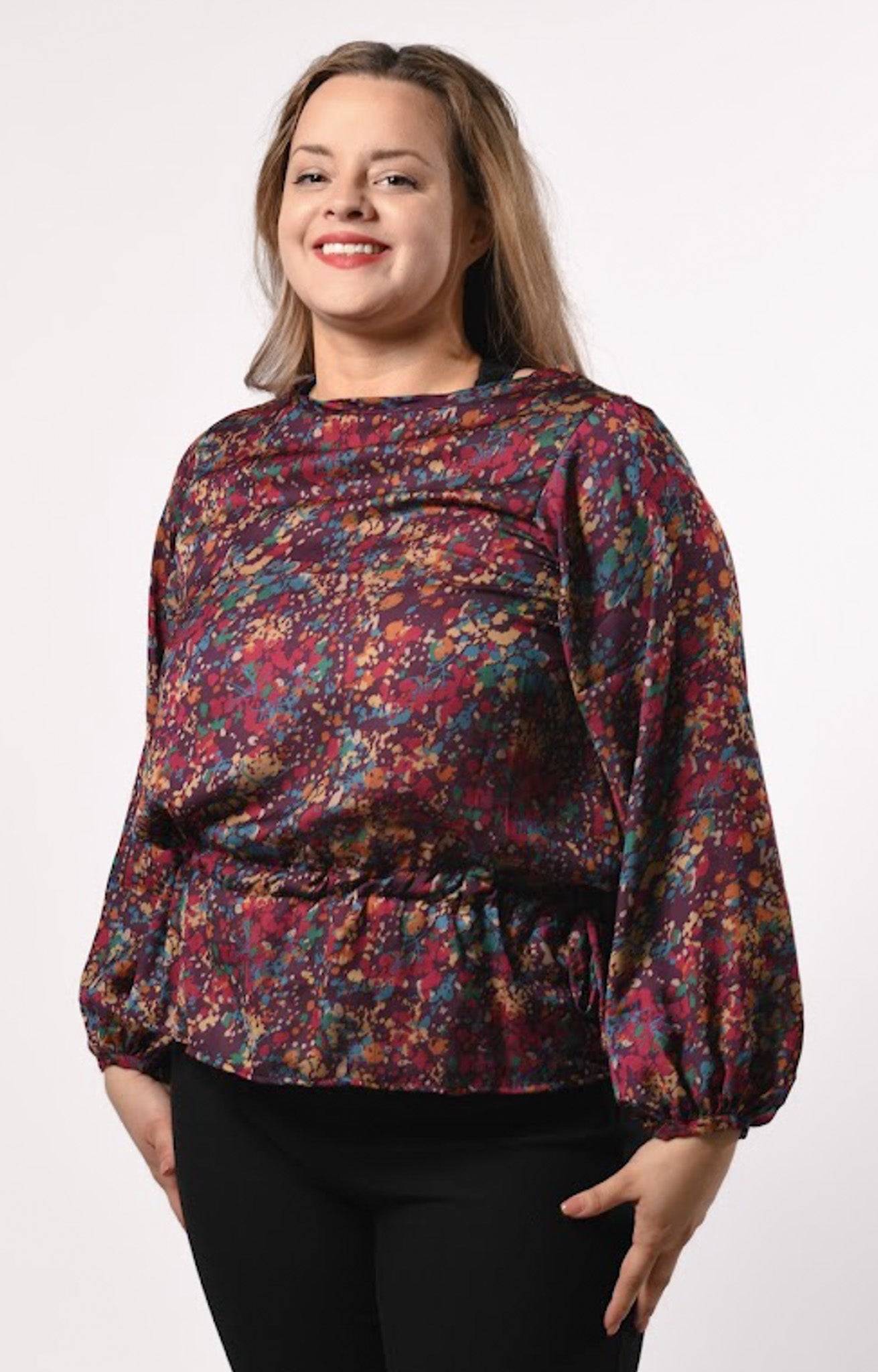 Purple Speckled Long Sleeved Billow Blouse - Evaz Ethical Clothing