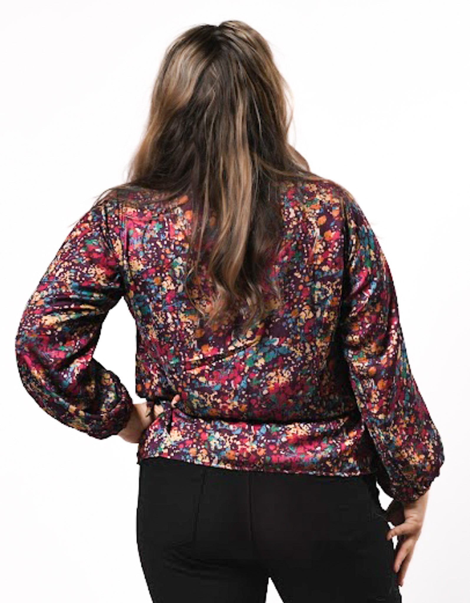 Purple Speckled Long Sleeved Billow Blouse - Evaz Ethical Clothing