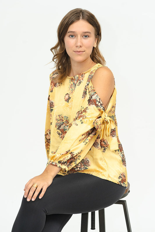 Women's Casual Chrome Yellow Cold Shoulder TOP - Evaz Ethical Clothing