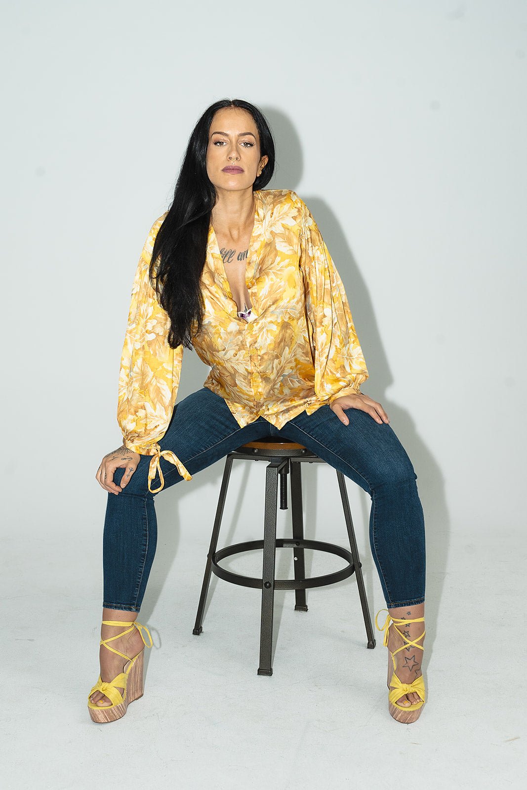 Women's Yellow Autumn Leaf Button up Top - Evaz Ethical Clothing